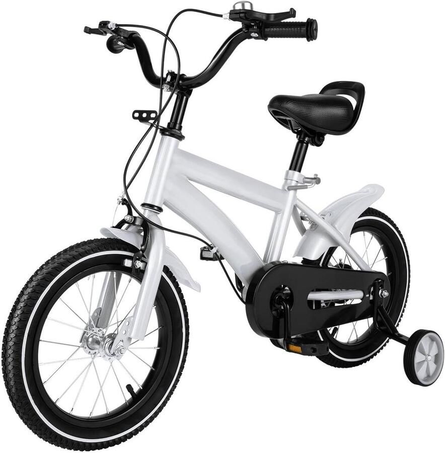 Kinderfiets Loopfiets met steunwielen Leren fietsen Verstelbaar zadel 14 inch Wit