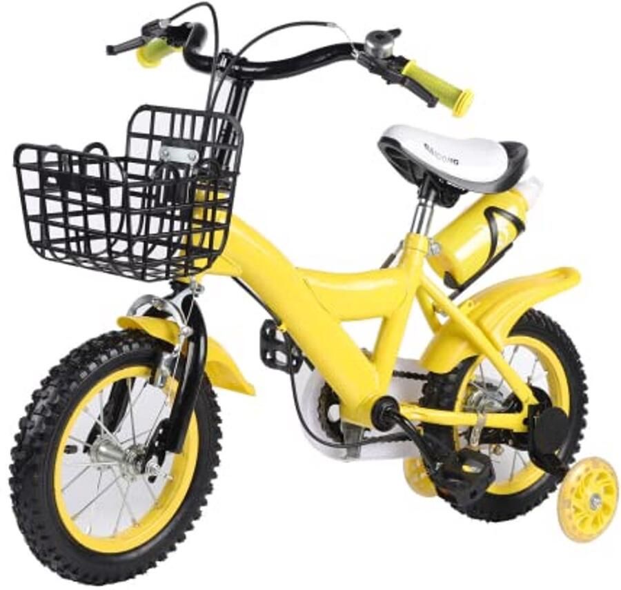 Kinderfiets Loopfiets met trappers Eerste fietservaring Inclusief steunwielen 12 inch Geel