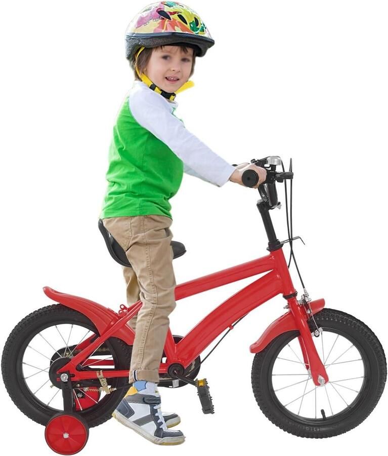 Kinderfiets Loopfiets met wielen Leren fietsen Verstelbaar zadel 14 inch Rood