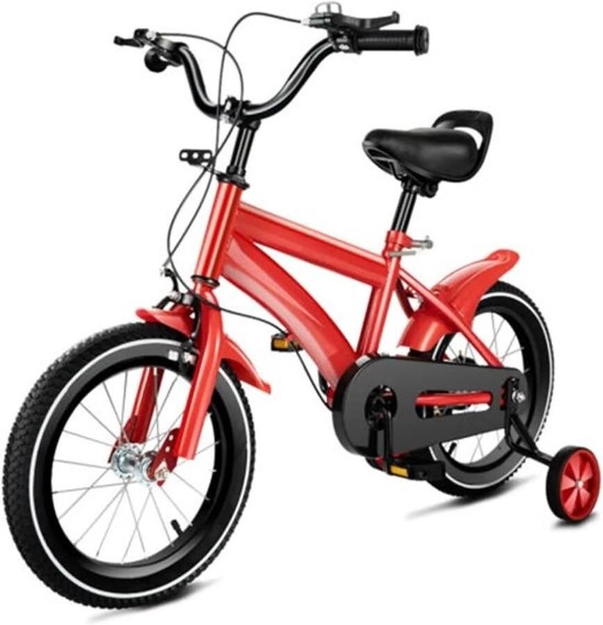 Kinderfiets 14 inch fiets voor jongens en meisjes met steunwielen en dubbel remsysteem in hoogte verstelbaar voor kinderen vanaf 3 jaar voor training outdoor paardrijden rood - Foto 2