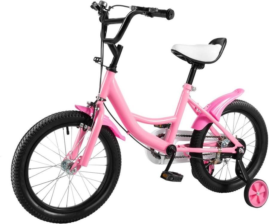 Kinderfiets Loopfiets steunwielen Leren fietsen In hoogte verstelbaar 16 inch Roze