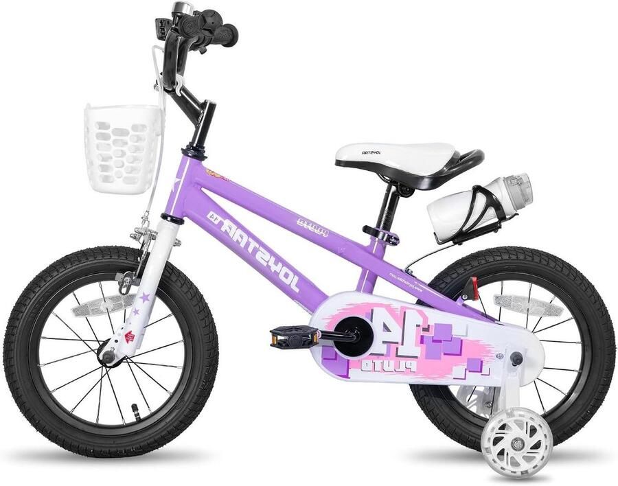 Kinderfiets Loopfiets voor kinderen Leren fietsen Met mand en zijwielen 16 inch Paars