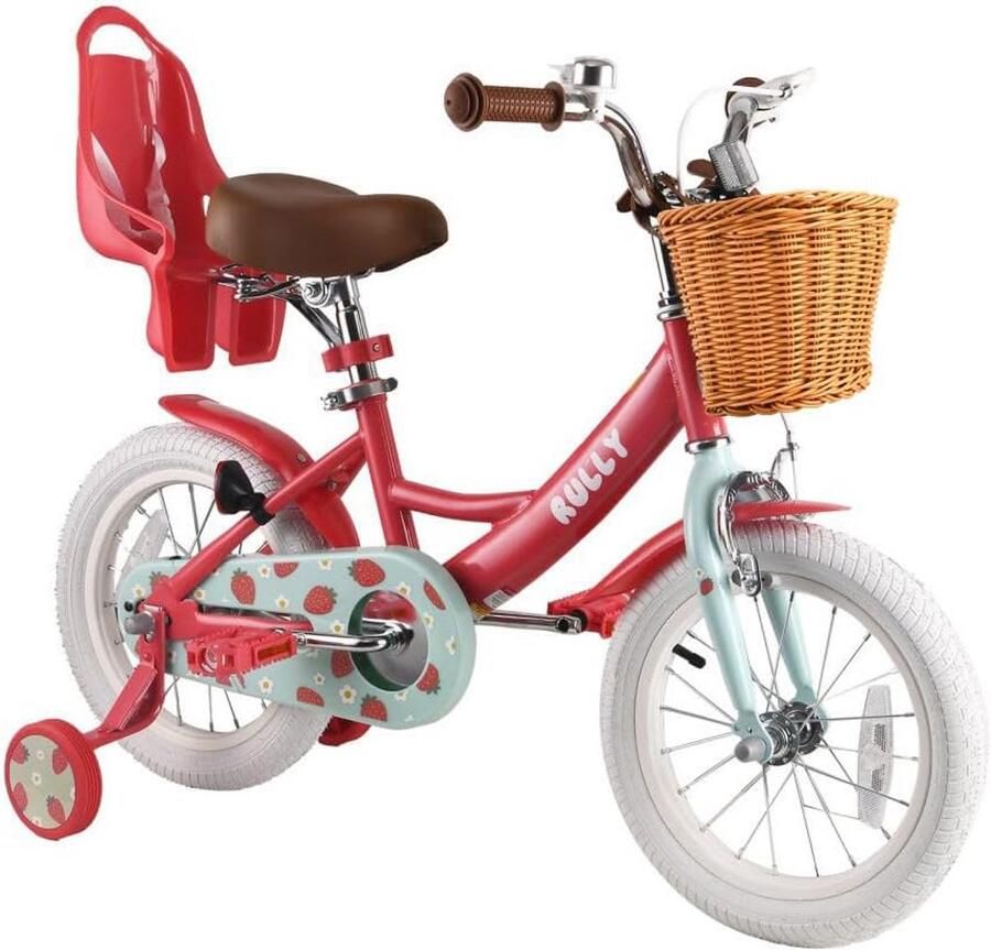 Kinderfiets Meisjes 12 14 16 Inch met Zijwieltjes Mand en Poppenzitje Geschikt voor 2-7 Jaar