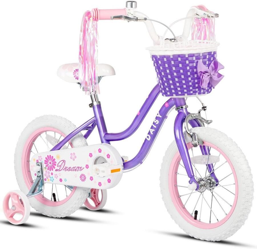 Kinderfiets Meisjes 12 14 of 16 Inch met Mand Zijwieltjes en Bel Geschikt voor 2 tot 7 Jaar