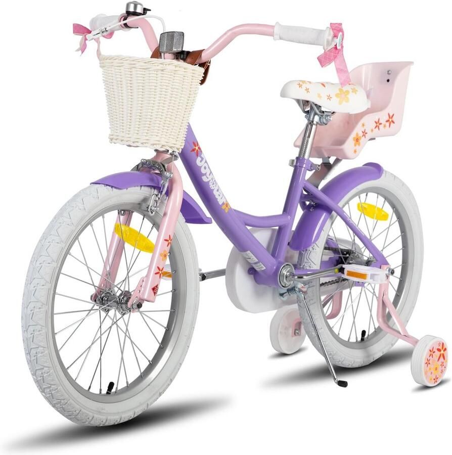 Kinderfiets Meisjes 18 Inch Inclusief Poppenzitje Zijwieltjes Mand en Roze Wimpels