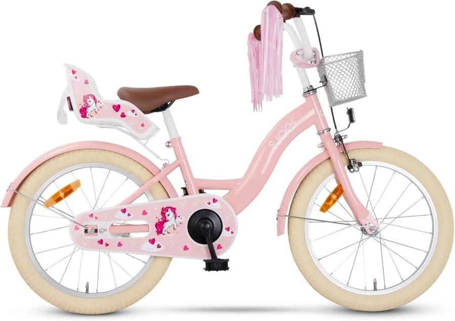 Kinderfiets Meisjes 18 inch Roze met Poppenzitje Geschikt voor 5-7 Jaar (110-123 cm)