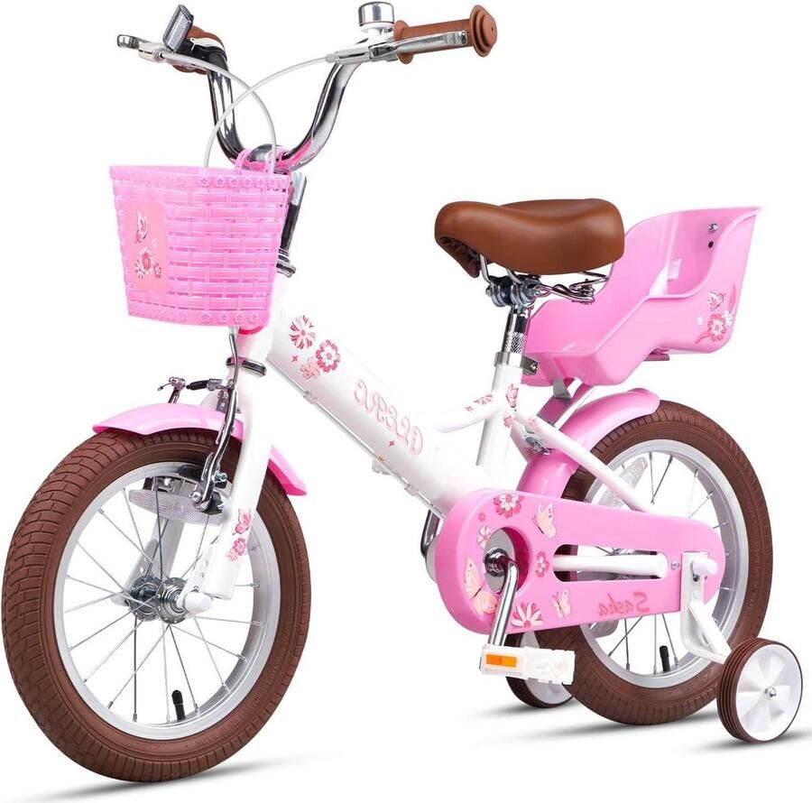 Kinderfiets Meisjes Fiets voor kinderen Leren fietsen Inclusief poppenstoel 14 inch Wit