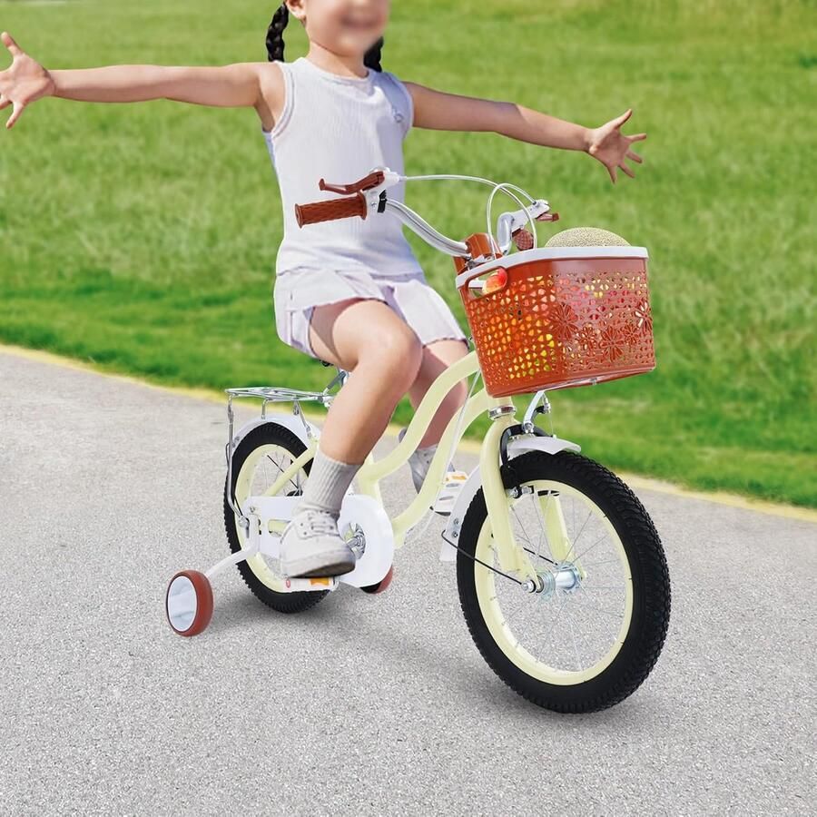 Kinderfiets Meisjes Loopfiets Oefenfiets Leren Fietsen In Hoogte Verstelbaar 14 inch Beige