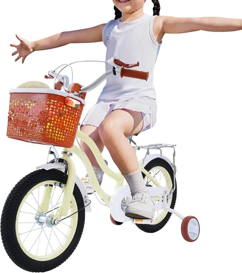 Kinderfiets Meisjes Peuterfiets Loopfiets Leren Fietsen Verstelbaar Stuur Zadel 100cm Lengte Beige