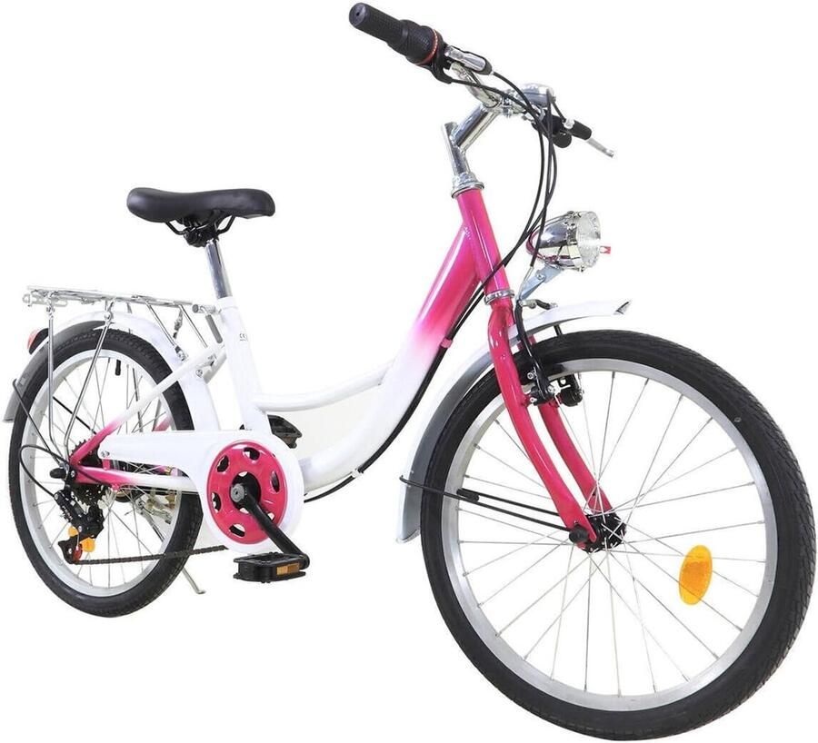Kinderfiets Meisjesfiets Buiten Fietsen 6 Versnellingen 20 Inch Roze Wit