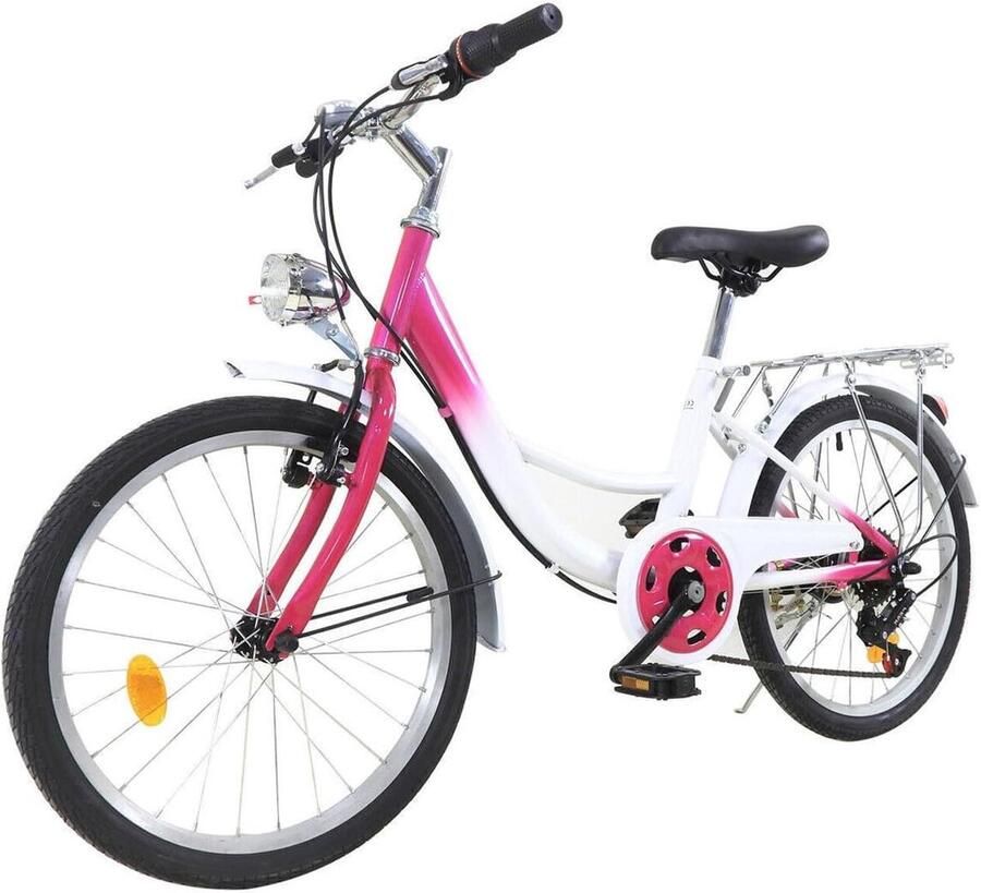 Kinderfiets Meisjesfiets Buiten Fietsen 6 Versnellingen 20 Inch Roze Wit