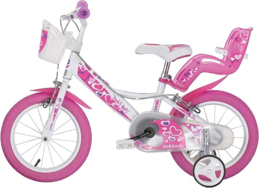 Kinderfiets Meisjesfiets Buiten spelen Met mand 14 inch Wit-roze