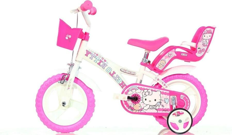 Kinderfiets Meisjesfiets Buiten spelen Met mandje en poppenhouder 12 inch Wit roze