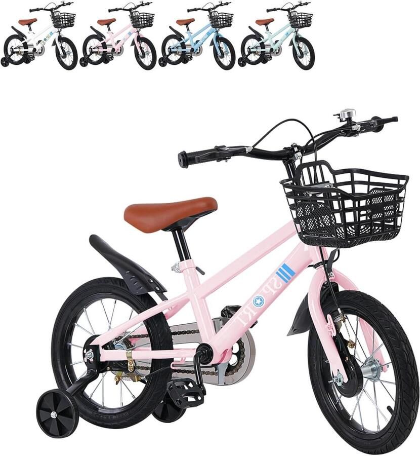 Kinderfiets sfiets sfiets Leren Fietsen Steunwielen en Terugtraprem 14 inch Roze