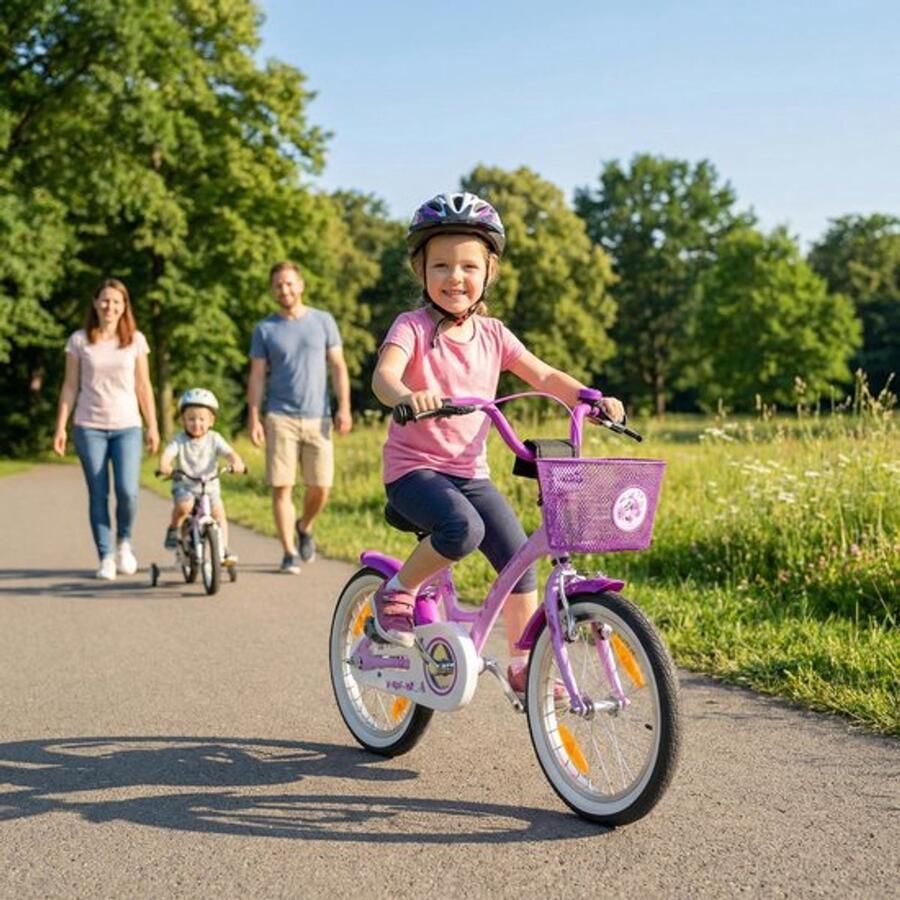 Kinderfiets Meisjesfiets Junior Leren Fietsen Veiligheidspakket 16 inch Paars