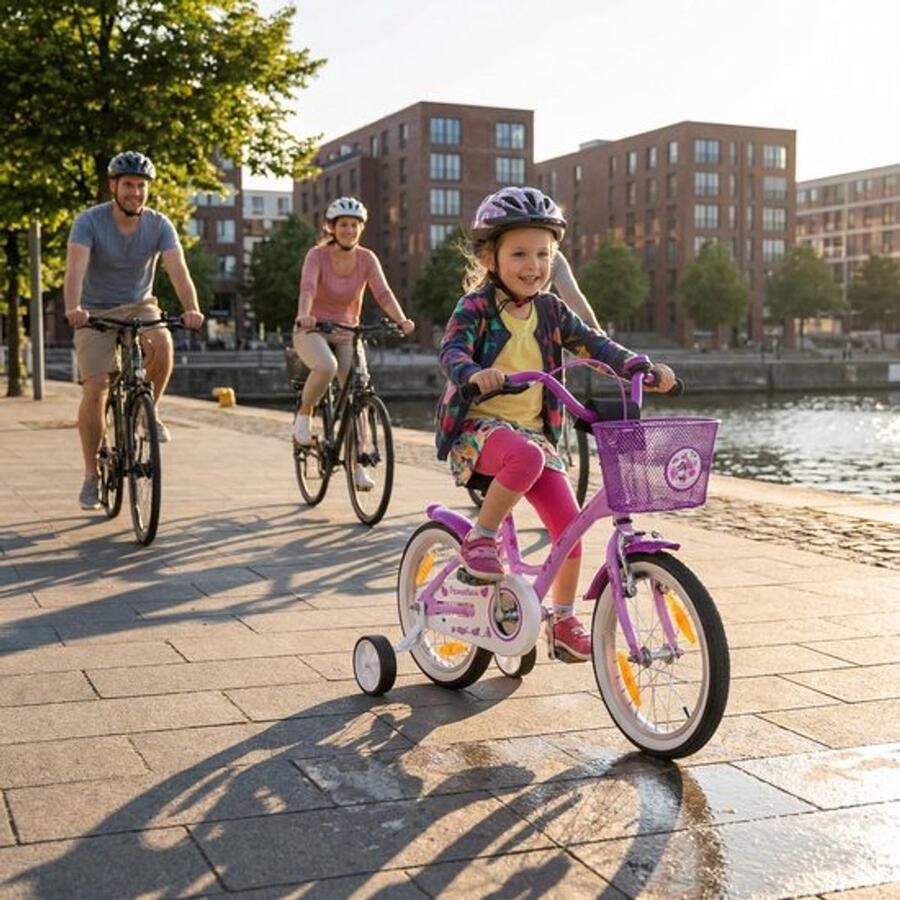 Kinderfiets Meisjesfiets Junior Leren Fietsen Veiligheidspakket 16 inch Paars - Foto 2