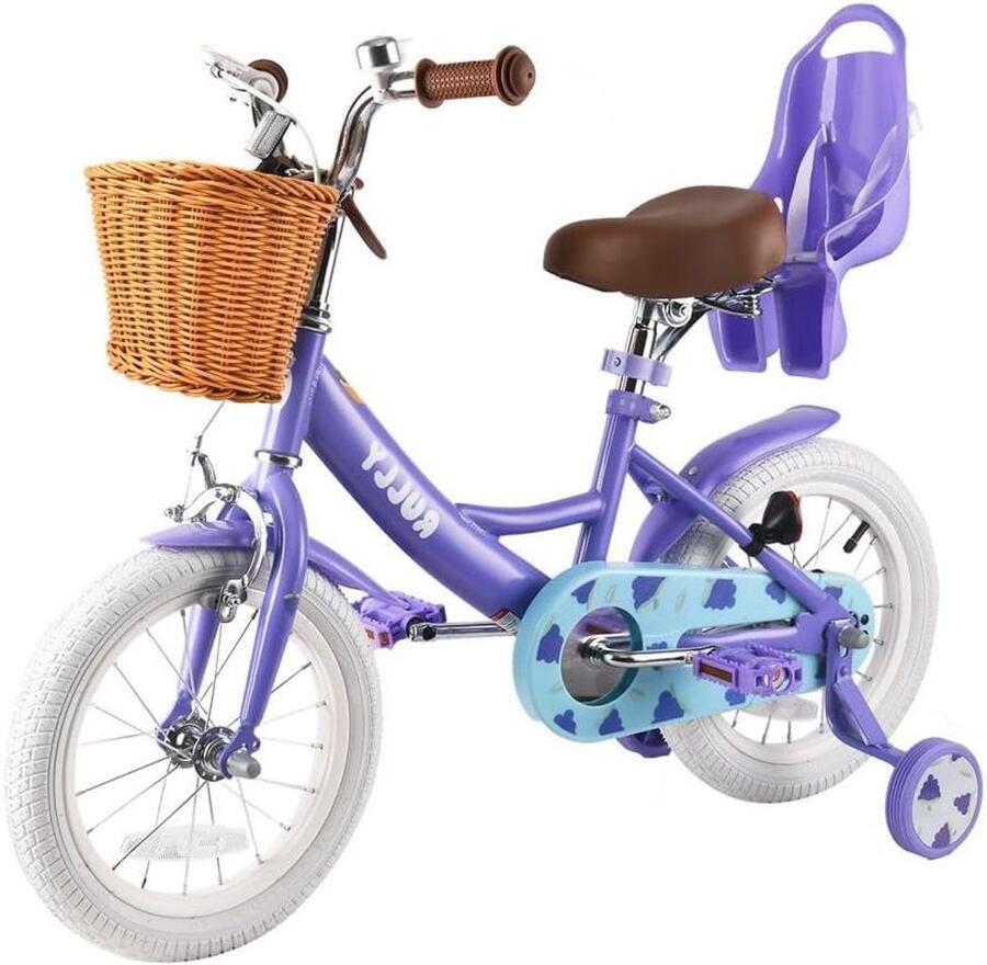 Kinderfiets Meisjesfiets Kinderfietsje Leren Fietsen Met Mand en Poppenzitje 35 cm Paars