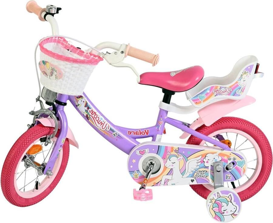 Kinderfiets Meisjesfiets Leren Fietsen Eenhoorn Thema 12 inch Paars