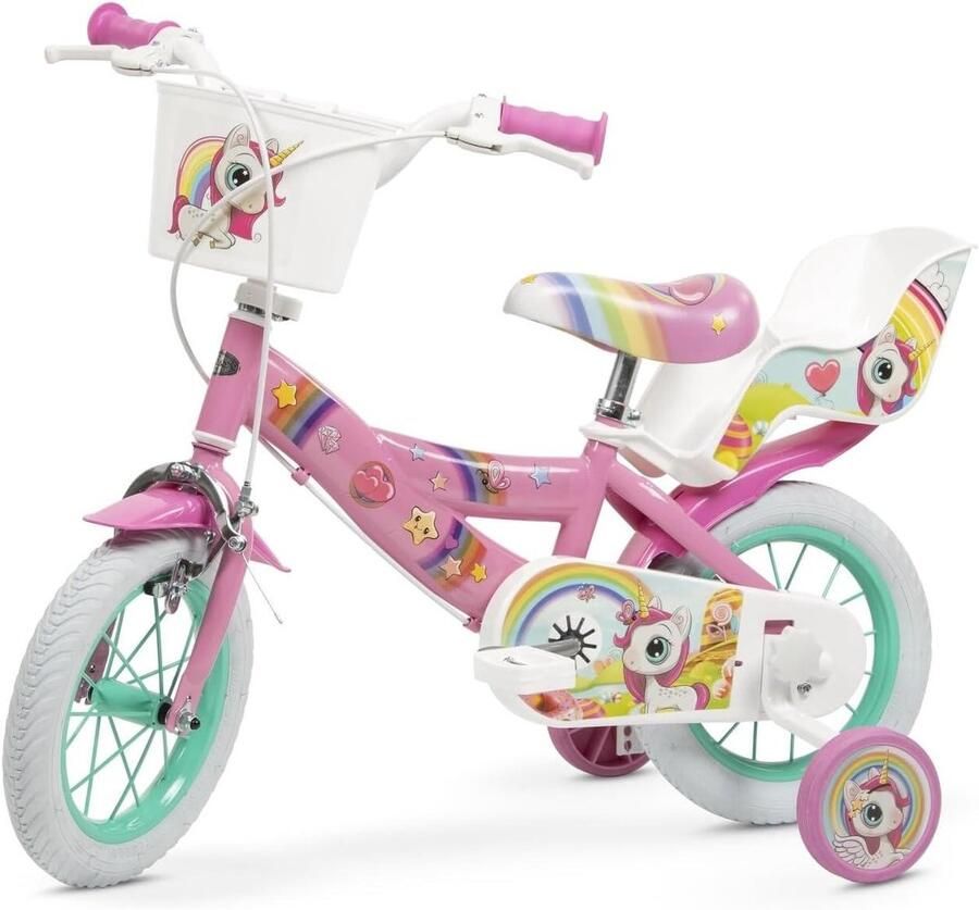 Kinderfiets Meisjesfiets Leren Fietsen Eenhoorn Thema 12 inch Wit