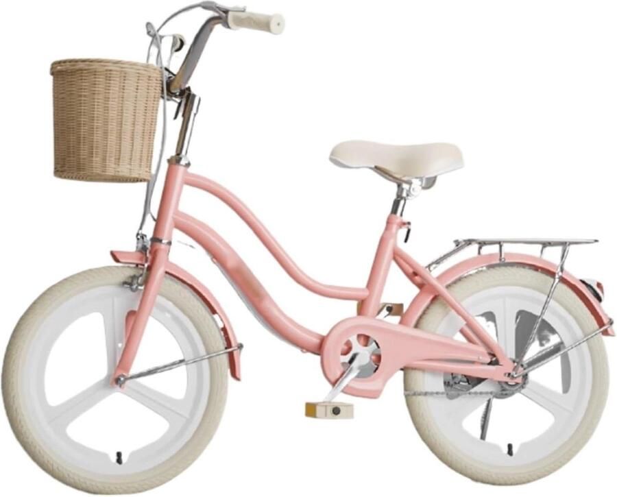 Kinderfiets Meisjesfiets Leren Fietsen Met mand en bel 18 inch Roze