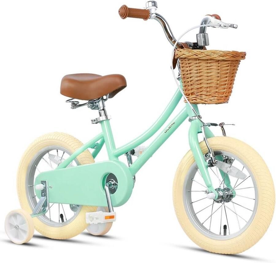 Kinderfiets Meisjesfiets Leren fietsen Met mandje en steunwielen 14 inch Mintgroen