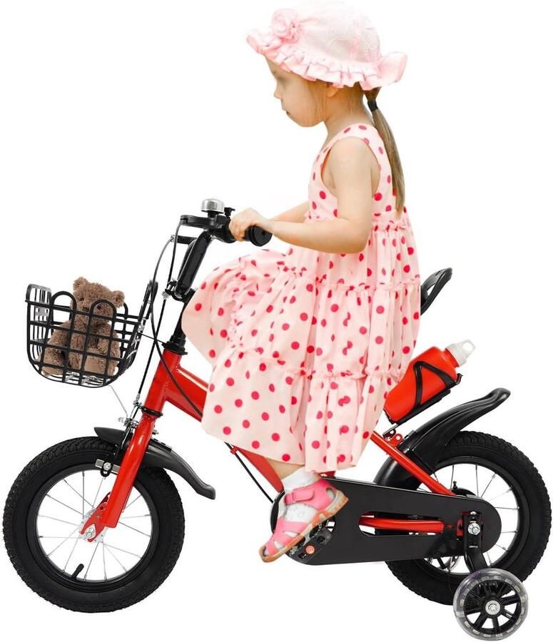 Kinderfiets Meisjesfiets Loopfiets Peuterfiets Leren Fietsen Inclusief Waterfles 12 inch Rood