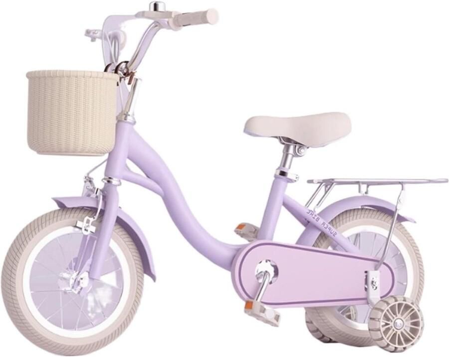 Kinderfiets met mand en pomp Meisjesfiets loopfiets Leren fietsen Lichtgewicht koolstofstaal frame 12 inch Lila