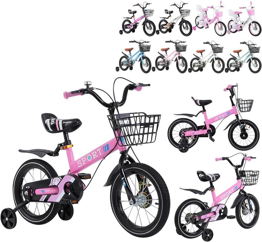 Kinderfiets Loopfiets Balansfiets Leren Fietsen Met Mand Steunwielen 12 14 16 Inch Roze