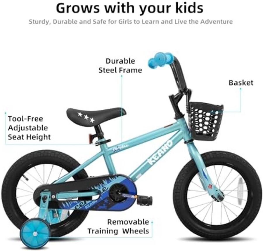 Kinderfiets met d en steunwielen 14 16 Inch Blauw
