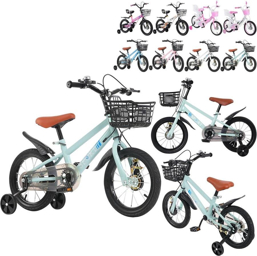 Kinderfiets met d en Steunwielen voor Kinderen van 2 tot 8 Jaar 12 14 16 Inch