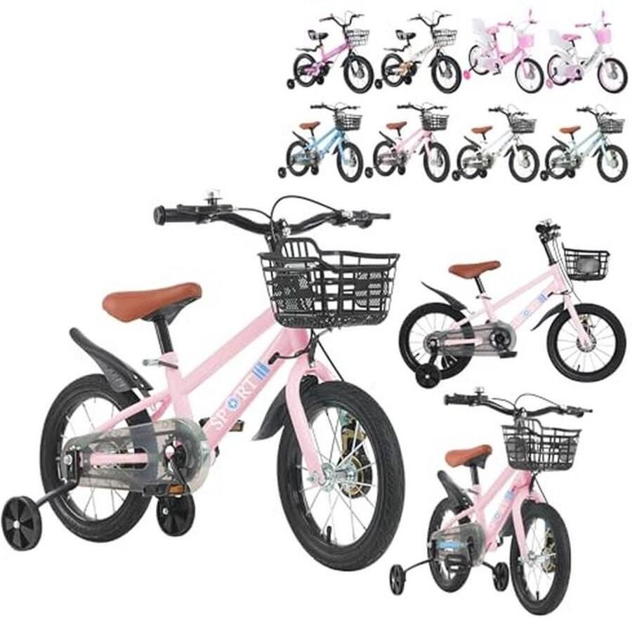 Kinderfiets met d en Steunwielen voor Kinderen van 2 tot 8 Jaar 12 14 16 Inch