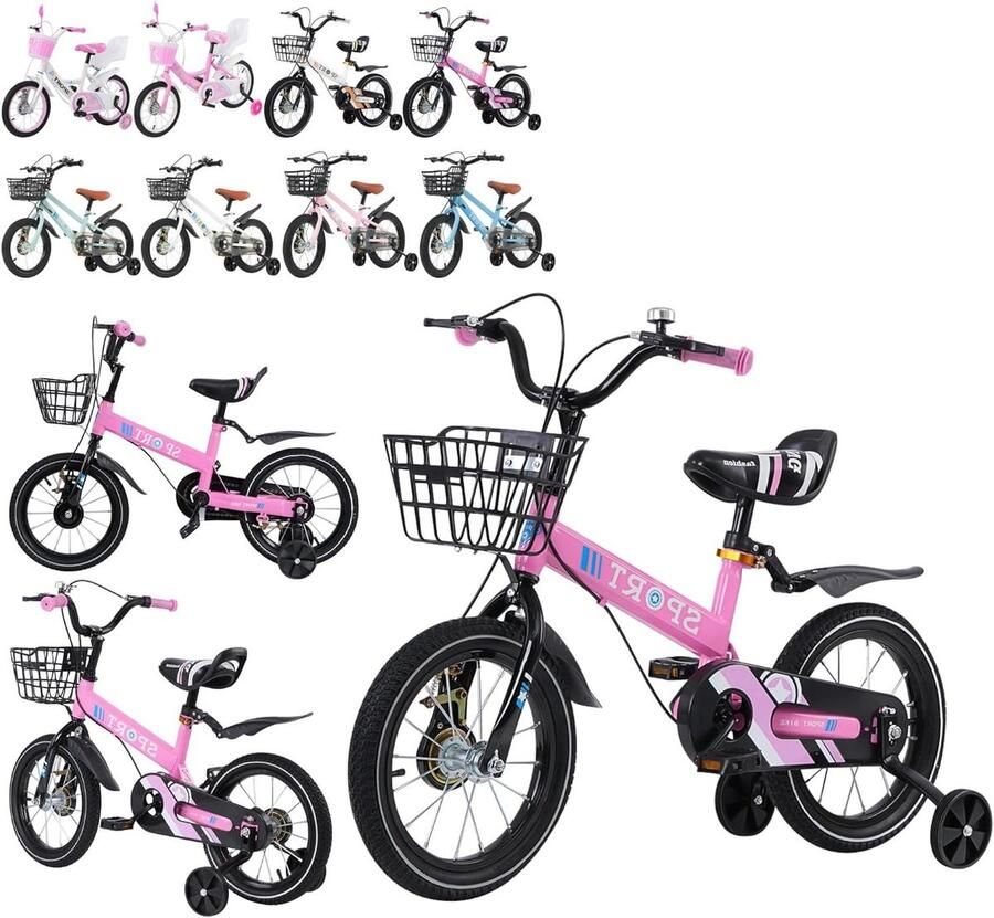 Kinderfiets met d sfiets sfiets Leren fietsen Verstelbaar zadel en stuur 12-16 inch Roze