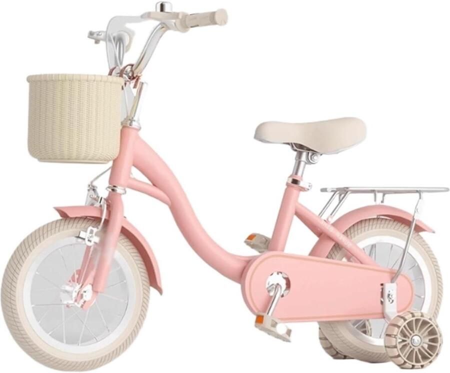 Kinderfiets met mand Meisjesfiets Loopfiets Buiten spelen Met bel en pomp 22 inch Roze