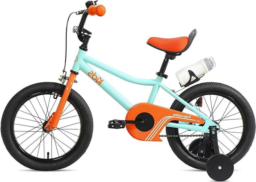 Kinderfiets met pedalen en sfiets Leren fietsen Afneembare trainingswielen 16 inch Aqua en Oranje