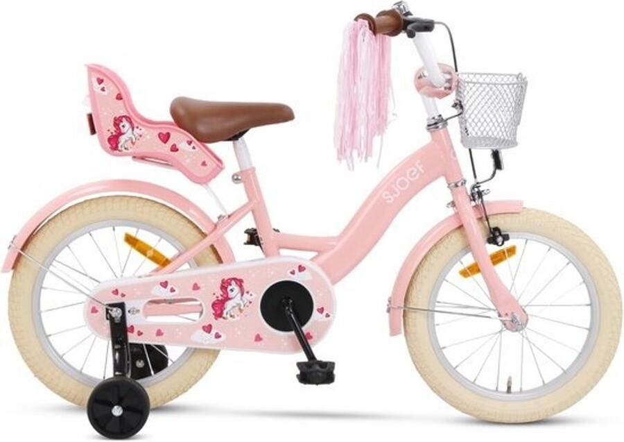 Kinderfiets met poppenzitje van 16 inch voor meisjes en kinderen Voor kinderen van 4-6 jaar Verstelbaar zadel en stuur Roze fiets met zijwieltjes