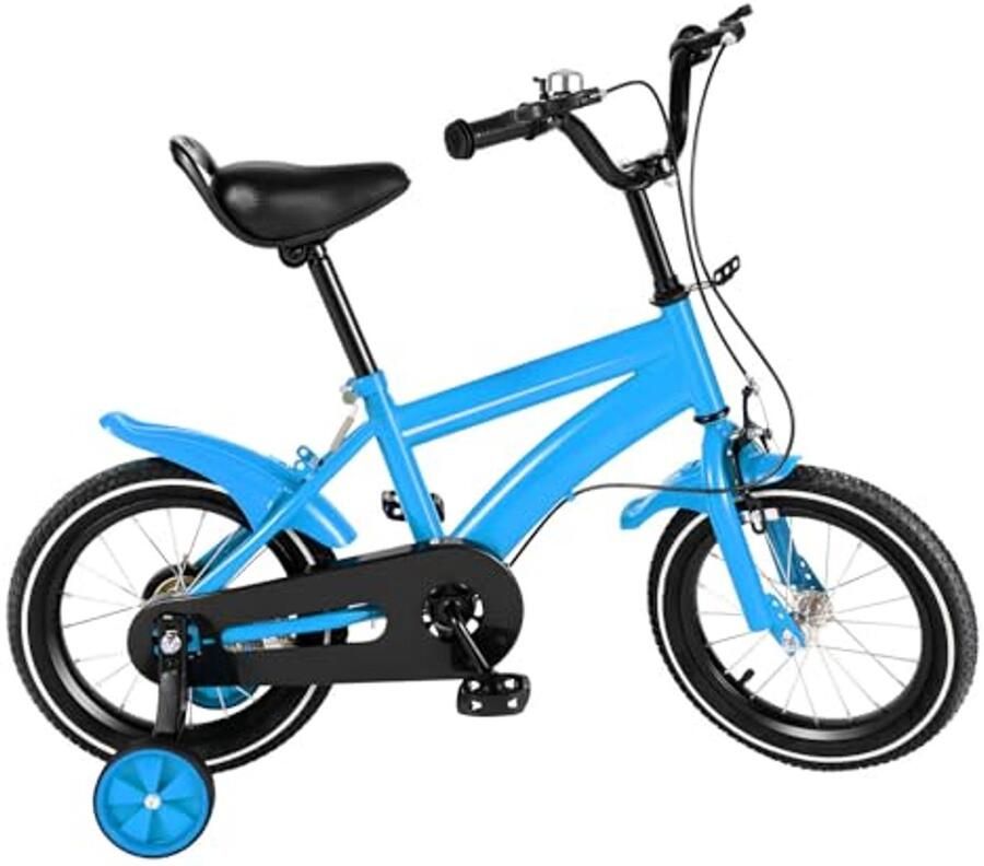 Kinderfiets met Steunwielen 14 Inch voor Kinderen 3-6 Jaar Blauw