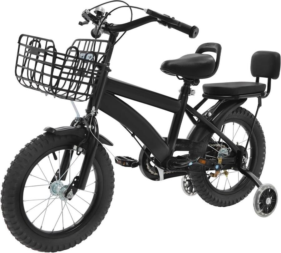 Kinderfiets met steunwielen Beginnersfiets kind Leren fietsen Verstelbaar stuur en zadel 103 cm lengte Wit zwart