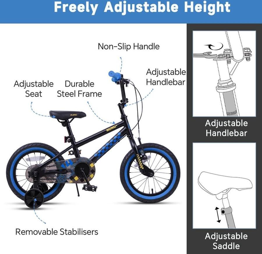 Kinderfiets met Steunwielen en Handremmen voor Jongens