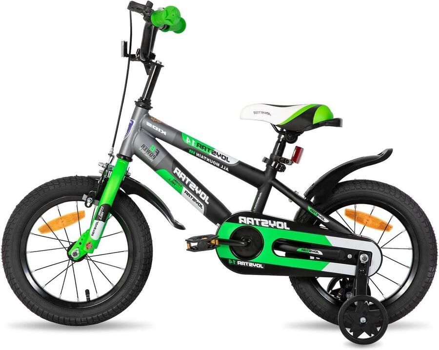 Kinderfiets met Steunwielen sfiets sfiets Leren Fietsen Dubbel Remsysteem 16 Inch Groen