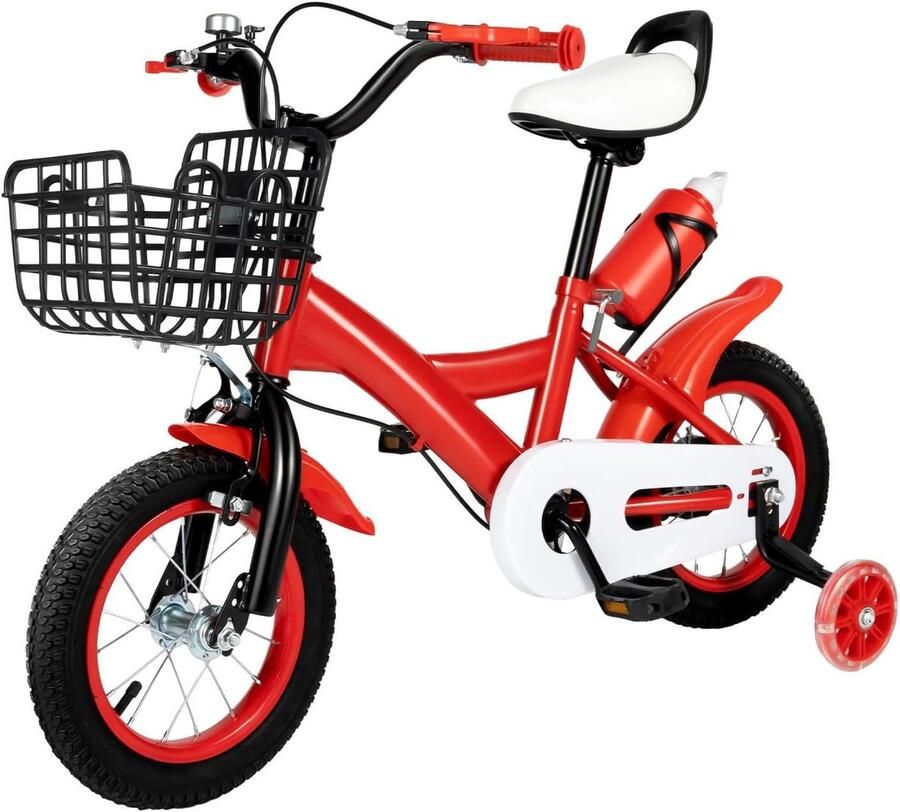 Kinderfiets met steunwielen Loopfiets Eerste fietservaring Verstelbaar zadel en stuur 12 inch Rood