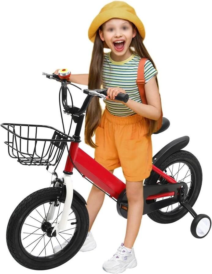Kinderfiets met steunwielen Loopfiets Leren fietsen In hoogte verstelbaar 14 inch Rood