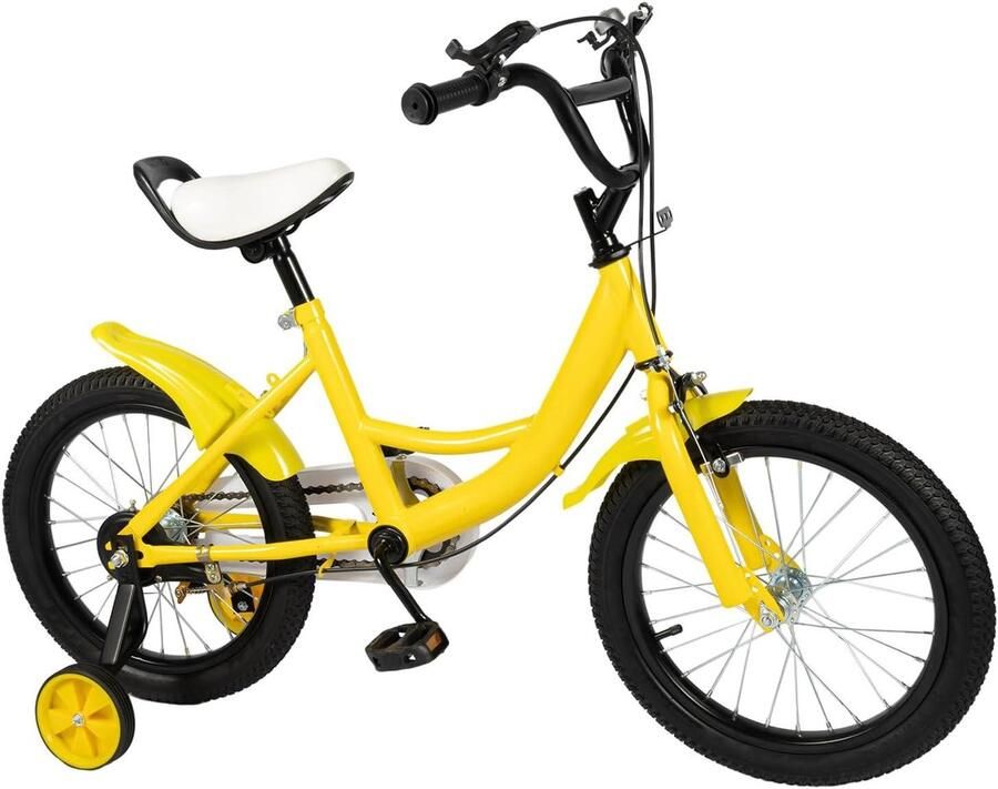 Kinderfiets met steunwielen Loopfiets Leren fietsen Lichtgewicht koolstofstaal 16 inch Geel