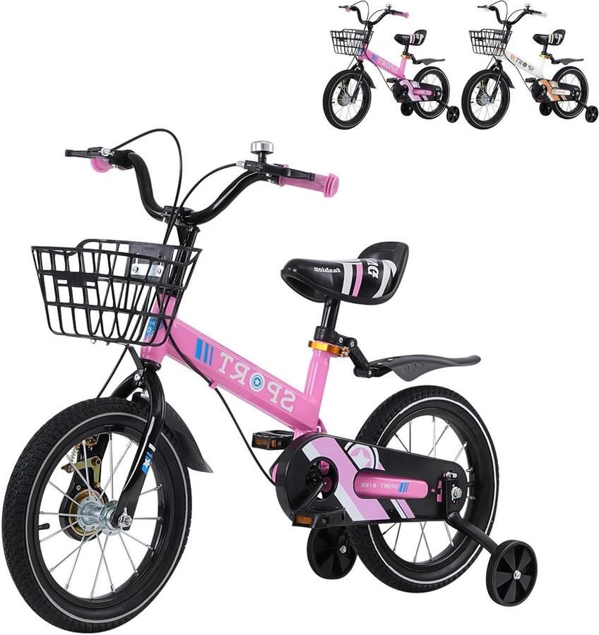 Kinderfiets met steunwielen Loopfiets voor kinderen Leren fietsen Koolstofstalen frame 16 inch Roze