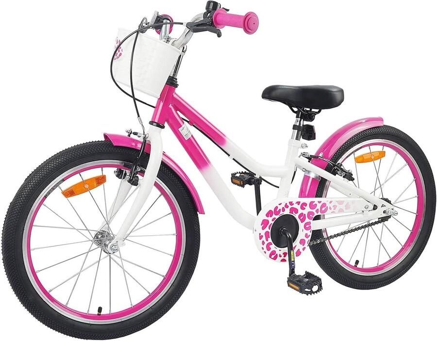 Kinderfiets met steunwielen Meisjesfiets loopfiets Leren fietsen Verstelbaar stuur en zadel 18 inch Roze