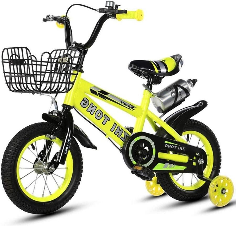 Kinderfiets met wieltjes Loopfiets voor kinderen Leren fietsen Veilig remsysteem 14 inch Geel