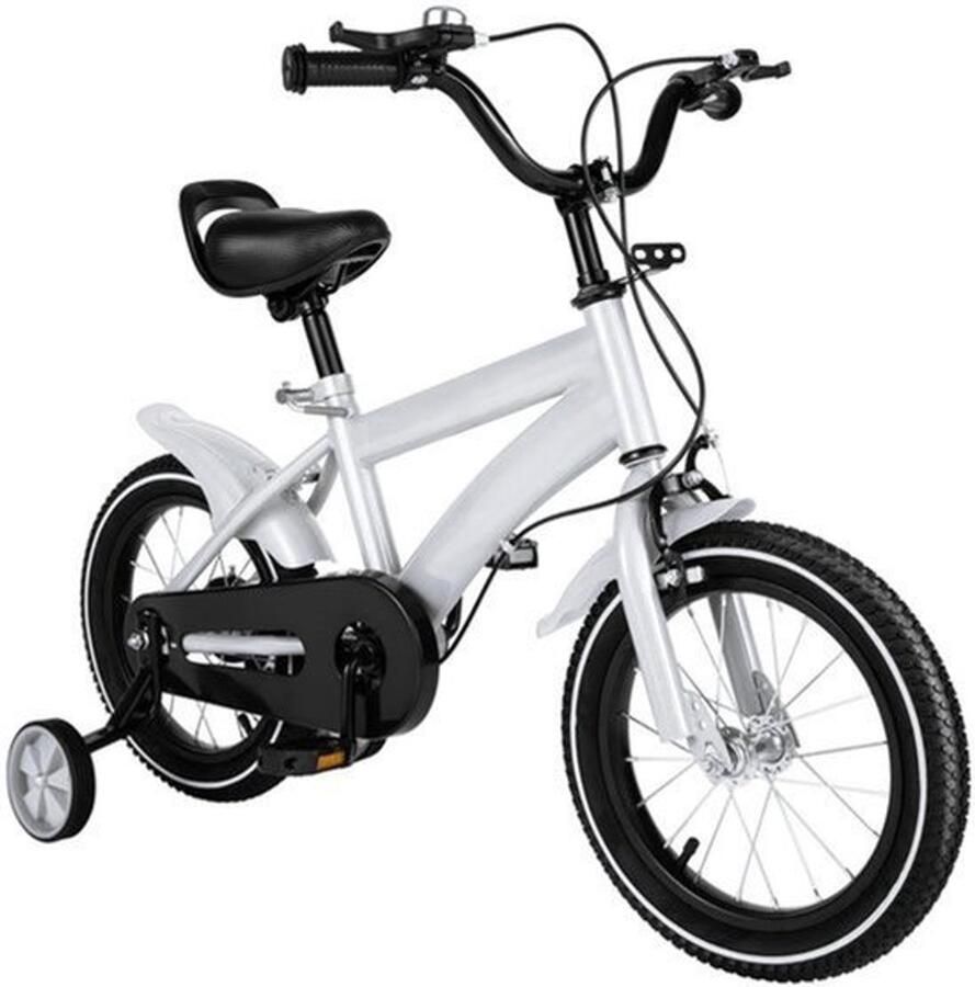 Kinderfiets Met Zijwielen 14Inch Stoere Fiets Voor Kinderen 2-4 Jaar – Verstelbaar Zadel En Stuur – Met Opbergbak En d Perfect Voor Leren Fietsen Verstelbare Hoogte Carbon Staal & Zijwieltjes Wit