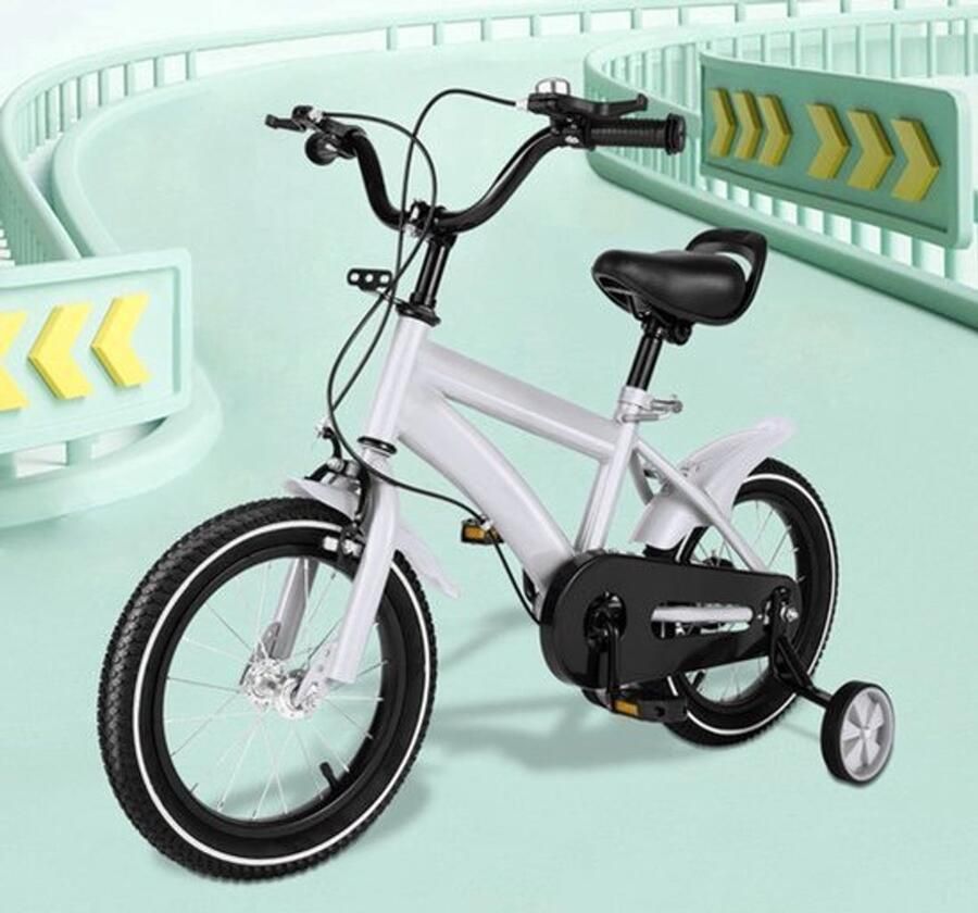 Kinderfiets Met Zijwielen 14Inch Stoere Fiets Voor Kinderen 2-4 Jaar – Verstelbaar Zadel En Stuur – Met Opbergbak En d Perfect Voor Leren Fietsen Verstelbare Hoogte Carbon Staal & Zijwieltjes Wit - Foto 2