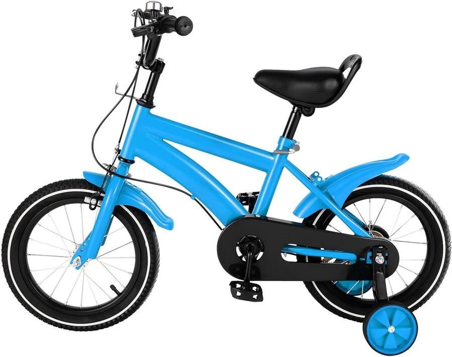 Kinderfiets met zijwielen Loopfiets Kinderen Veilig Leren Fietsen Verstelbaar Zadel en Stuur 14 inch Blauw
