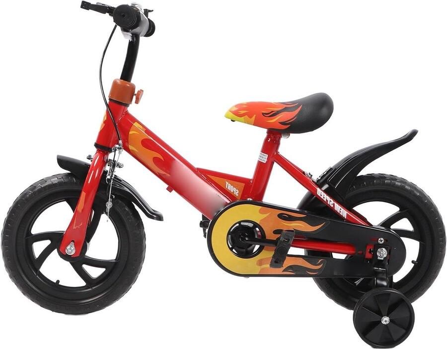 Kinderfiets met Zijwielen Loopfiets peuter Veilig Leren Fietsen Stabiele Triangel Constructie 12 Inch Wielen Rood