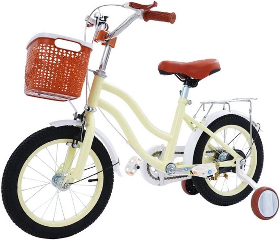 Kinderfiets Met Zijwieltjes 14 Inch Verstelbaar Roze Beige Voor Kinderen 3-7 Jaar - Foto 3